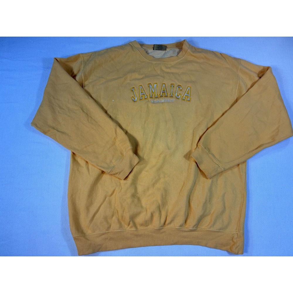 Vintage Pacific & Co Jamaica‎ Vermont Embroidered Sweatshirt Mens XL Yellow USA
